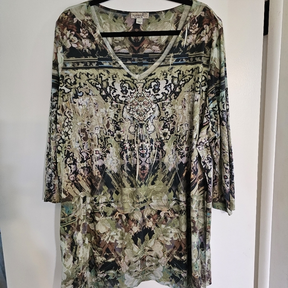 One World long sleeve Floral Watercolor Top 3X like new - Picture 5 of 5